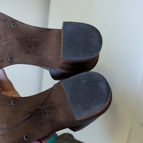 Frye Brielle Charcoal Grey Wooden Ankle Sandals - Size 8 - Picture 14 of 15